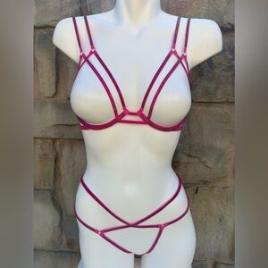 Victoria's Secret   RHINESTONES OPEN CUP BRA & CROTCHLESS STRING SET, Size XS